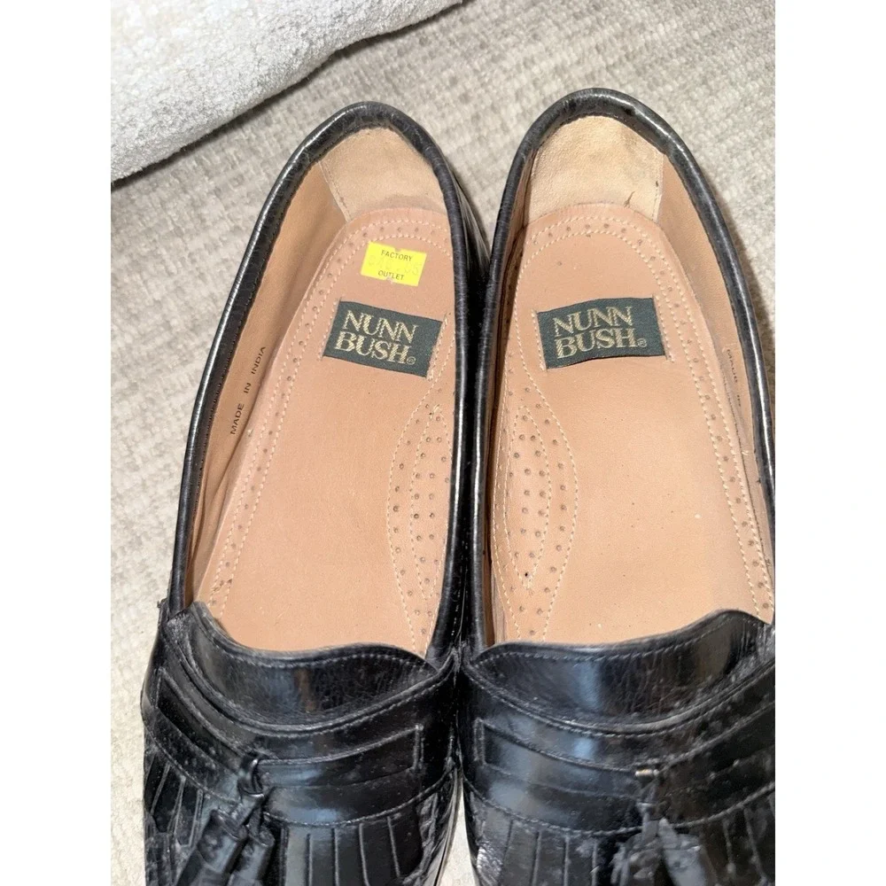 Vintage Men's 8 W Black Nunn‎ Bush Tasseled Leather Dress Loafers India Classic
